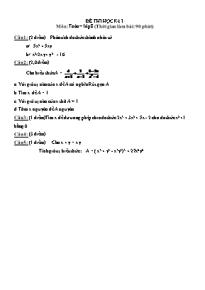 Đề kiểm tra học kì 1 môn Toán Lớp 8 - Năm học 2011-2012 (Có đáp án)